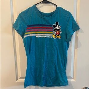 Disney Teal Shirt with Mickey Mouse and Stripes DISNEYLAND RESORT 1955 Vintage